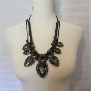 Whimsygoth Black Glass Statement Dangle Necklace Tie Up Rope Goth Glam Witchy